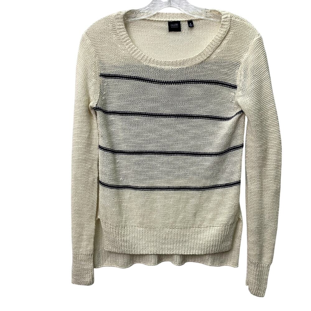 Blue Saks Fifth Avenue Womens Small Open Knit Woven Crochet Pullover Sweater